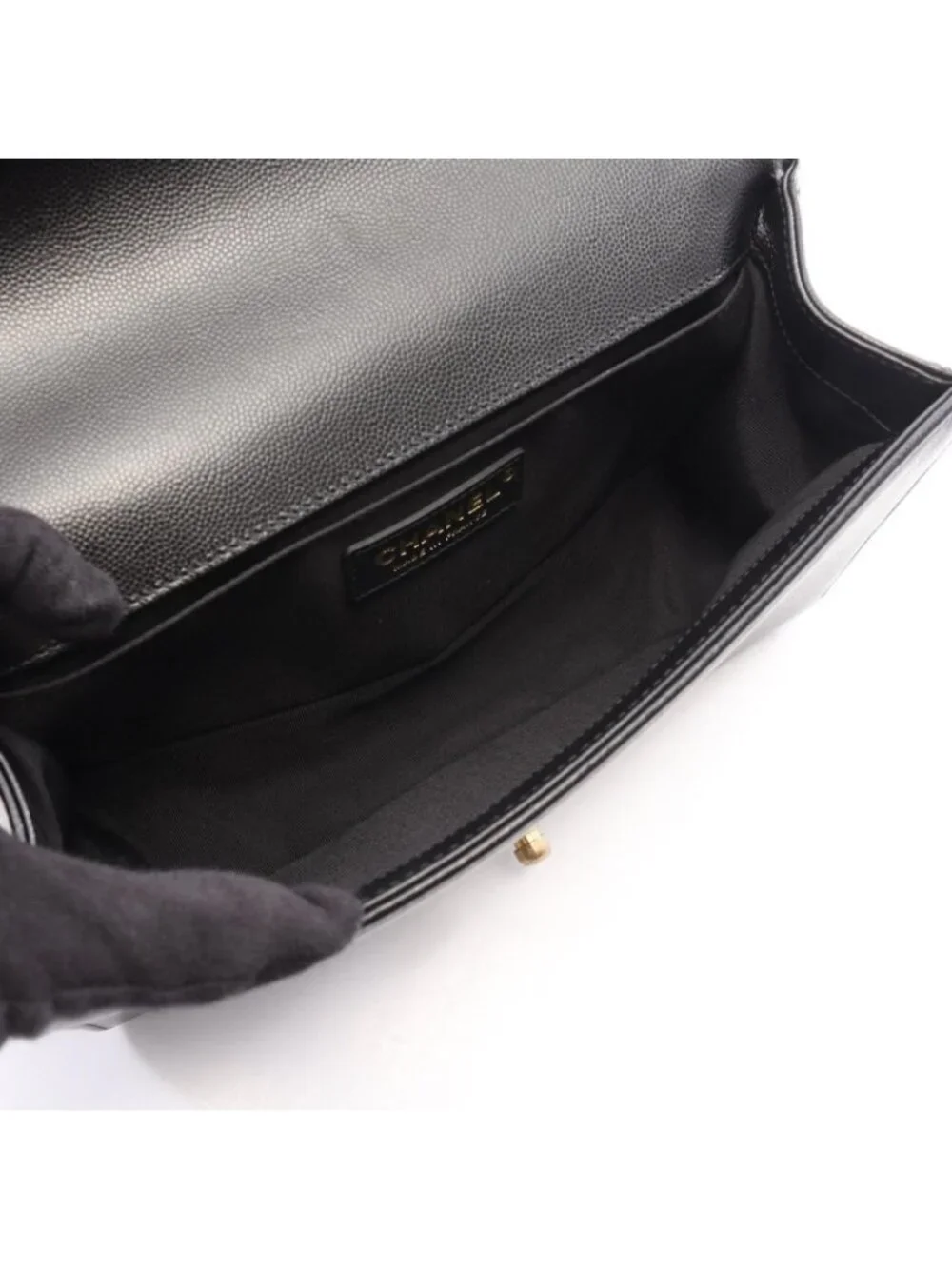 Chanel Shoulder Bag Boy Black Caviar Leather Boy Chain